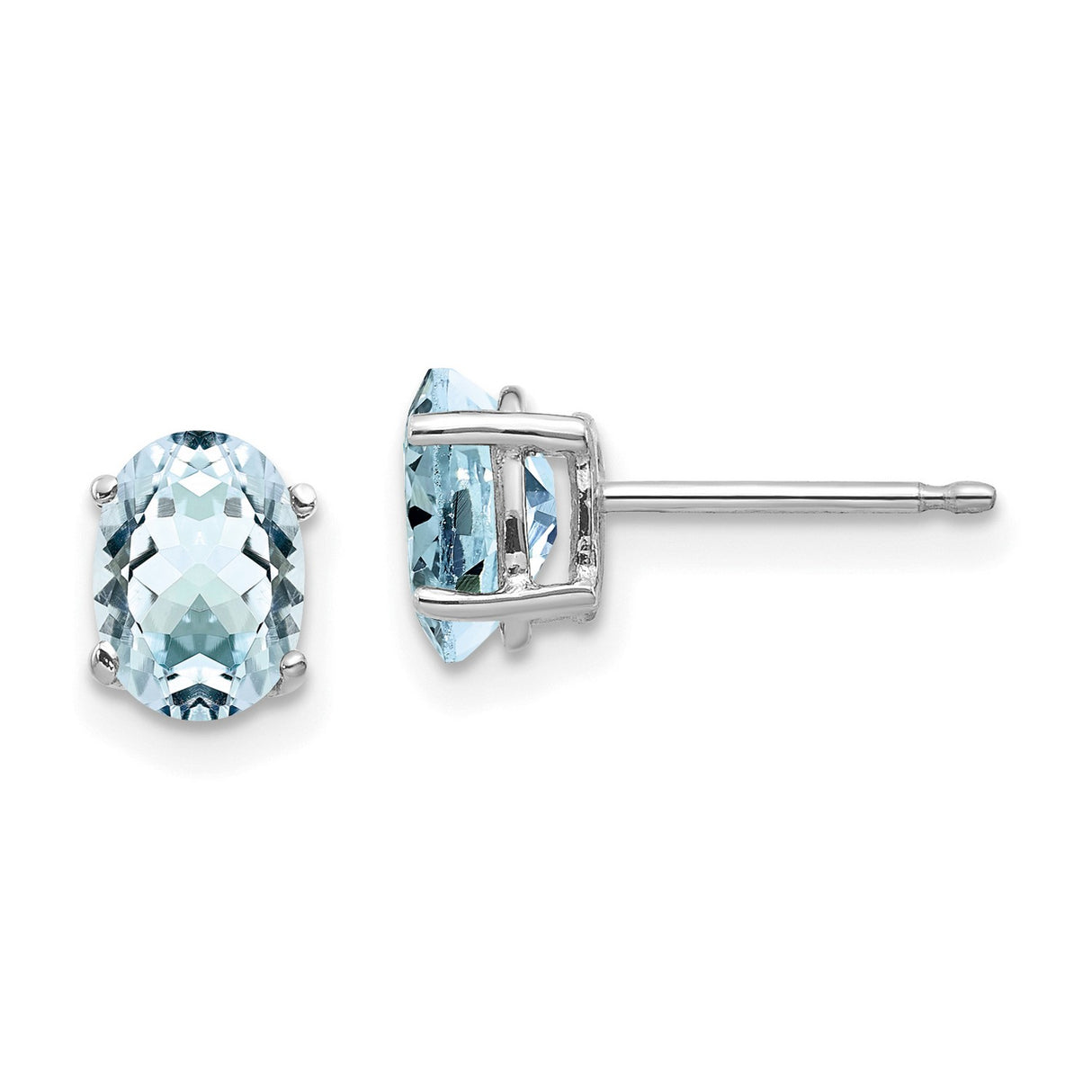 14k White Gold Aquamarine Oval Stud Earrings, March Birthstone Minimalist Jewelry for Women