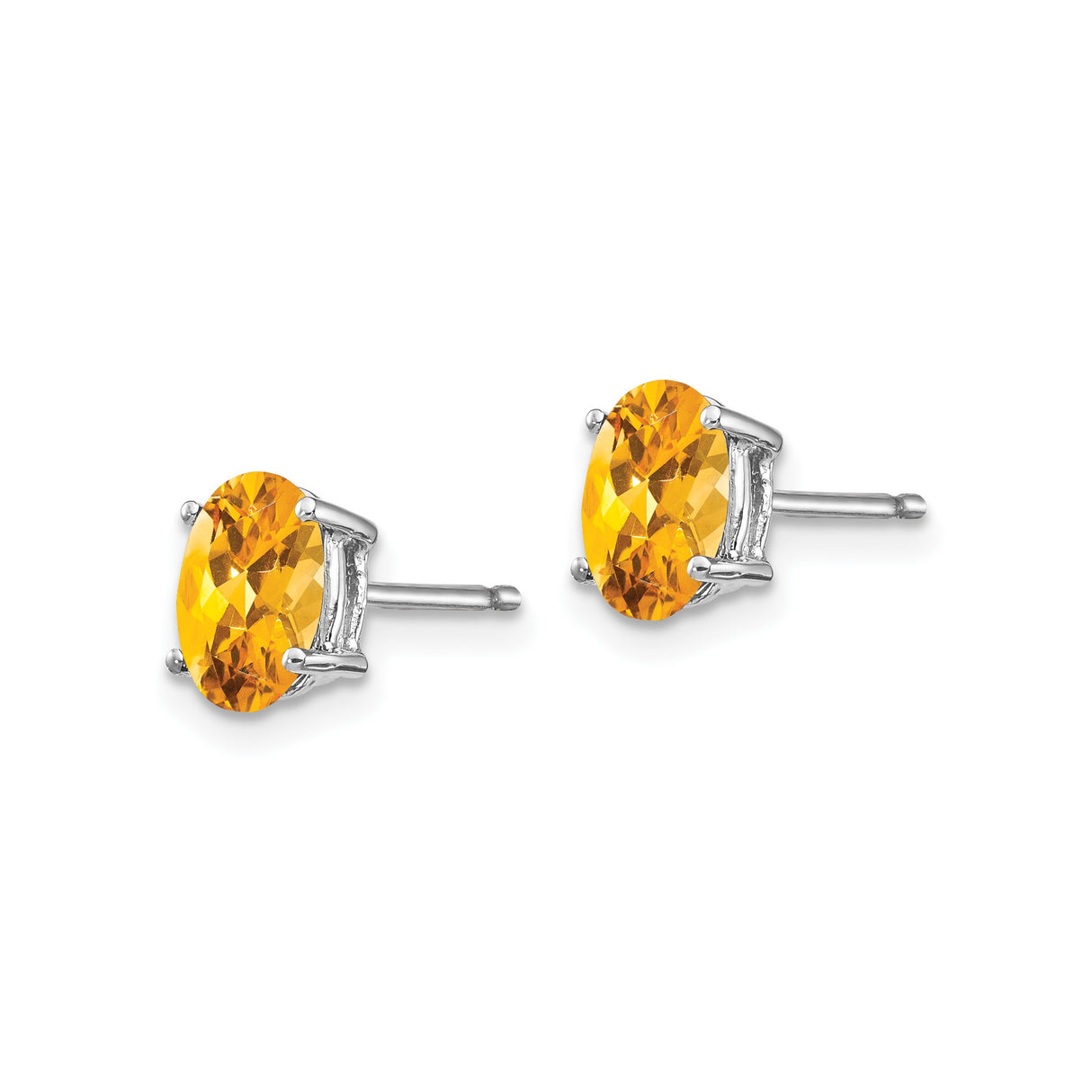 14k White Gold Citrine Stud Earrings, Oval Faceted November Birthstone Jewelry for Women