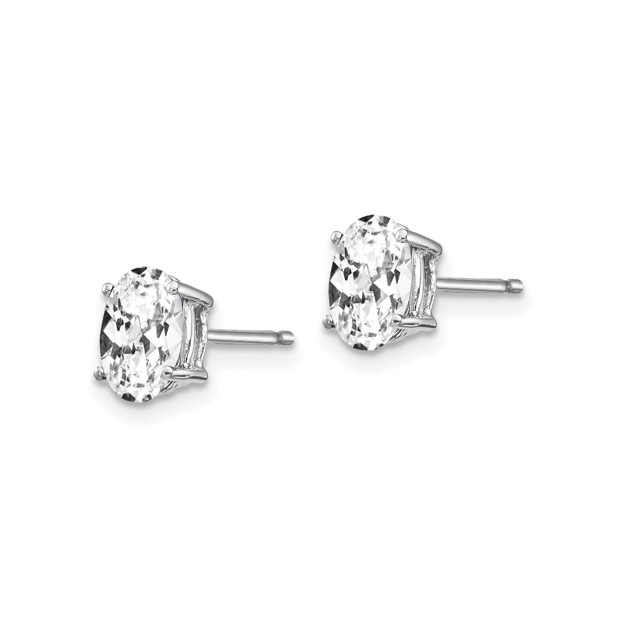14k White Gold Oval Stud Earrings with Faceted Cubic Zirconia, Minimalist Design