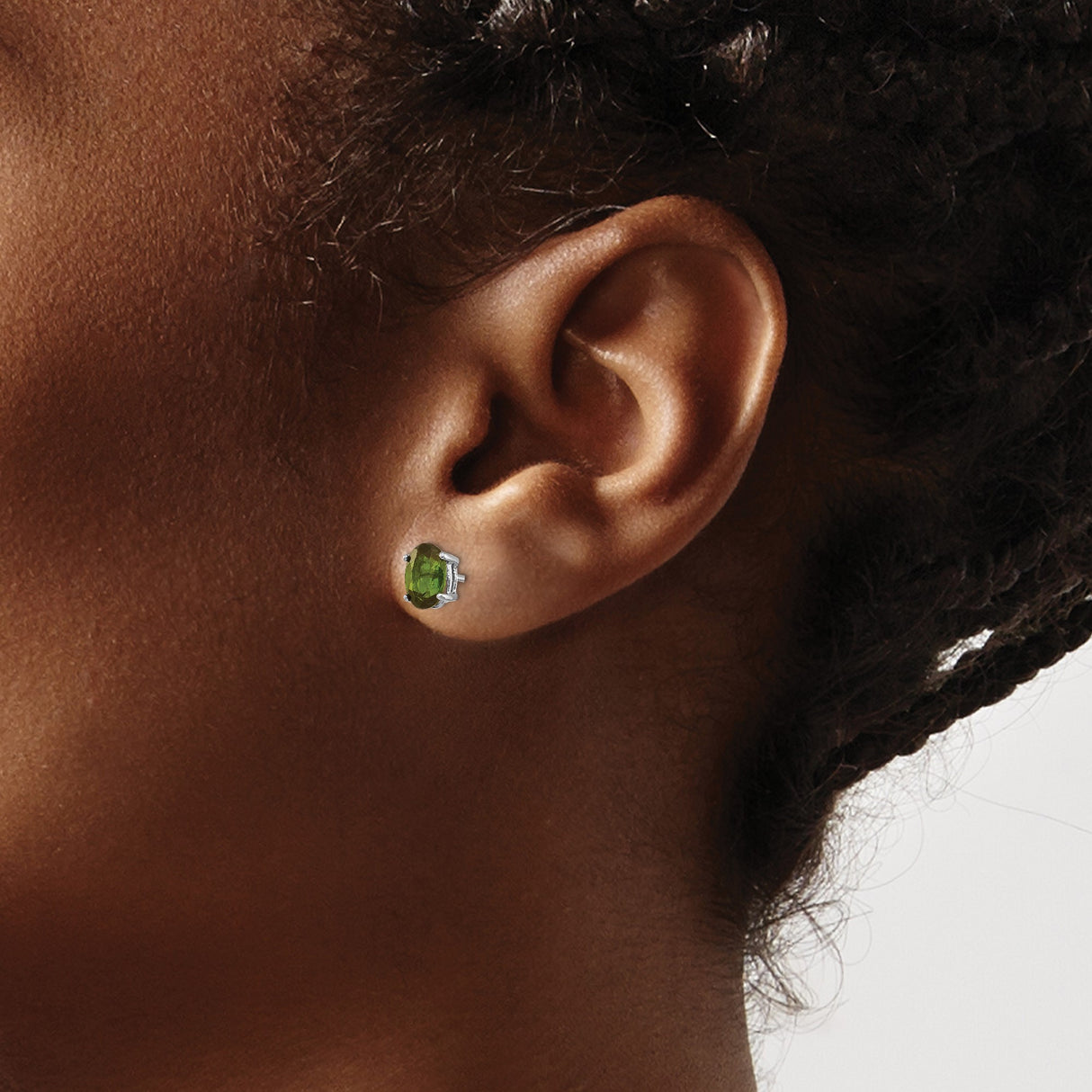 14k White Gold Stud Earrings with Oval Green Tourmaline, Prong Set Minimalist Design
