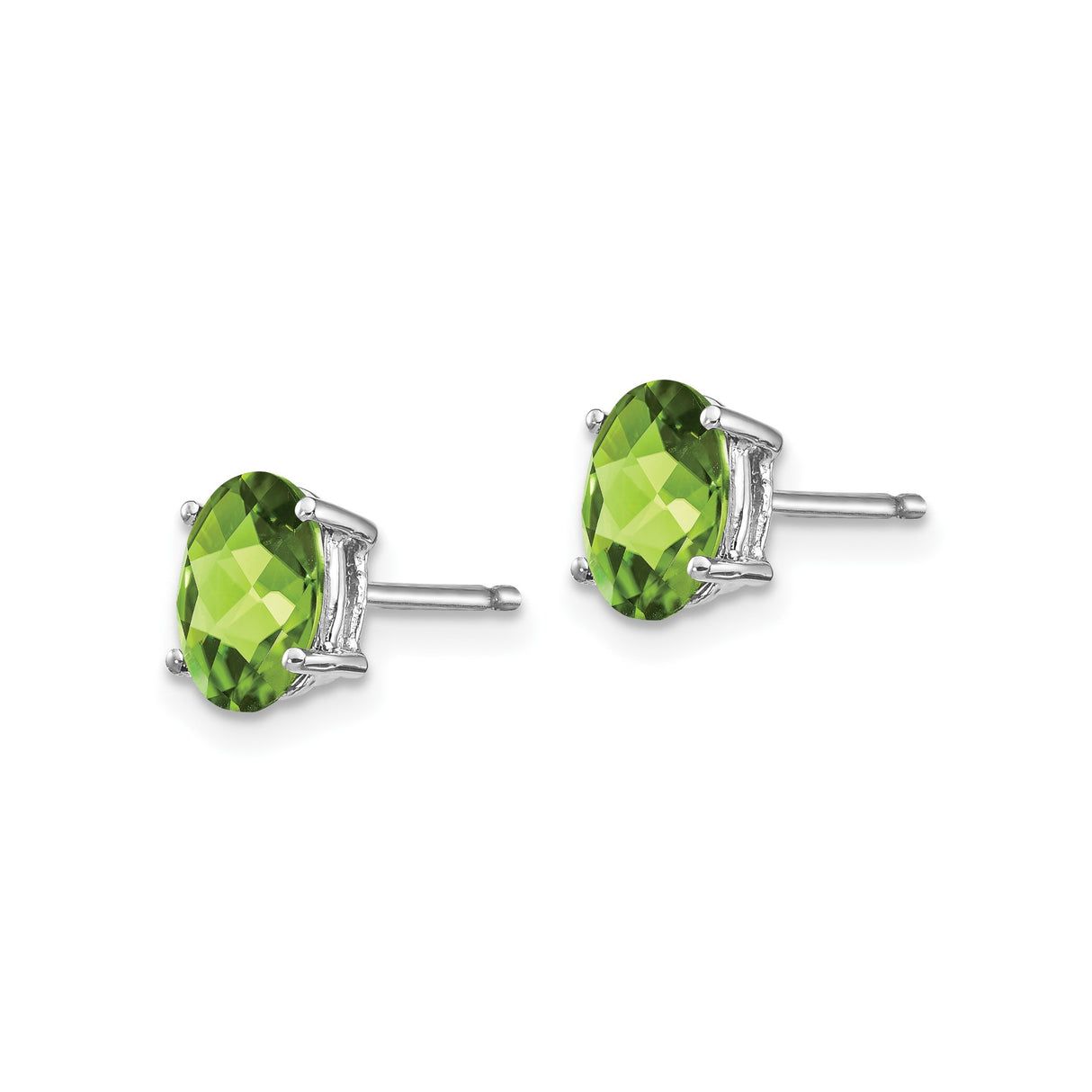 14k White Gold Peridot Stud Earrings, Oval Faceted August Birthstone Jewelry for Women