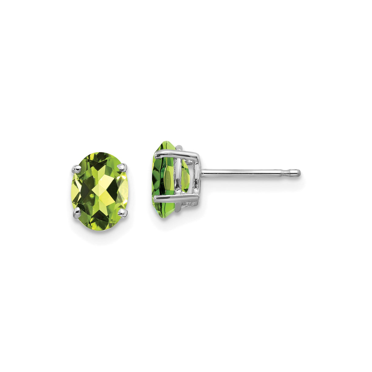 14k White Gold Peridot Stud Earrings, Oval Faceted August Birthstone Jewelry for Women