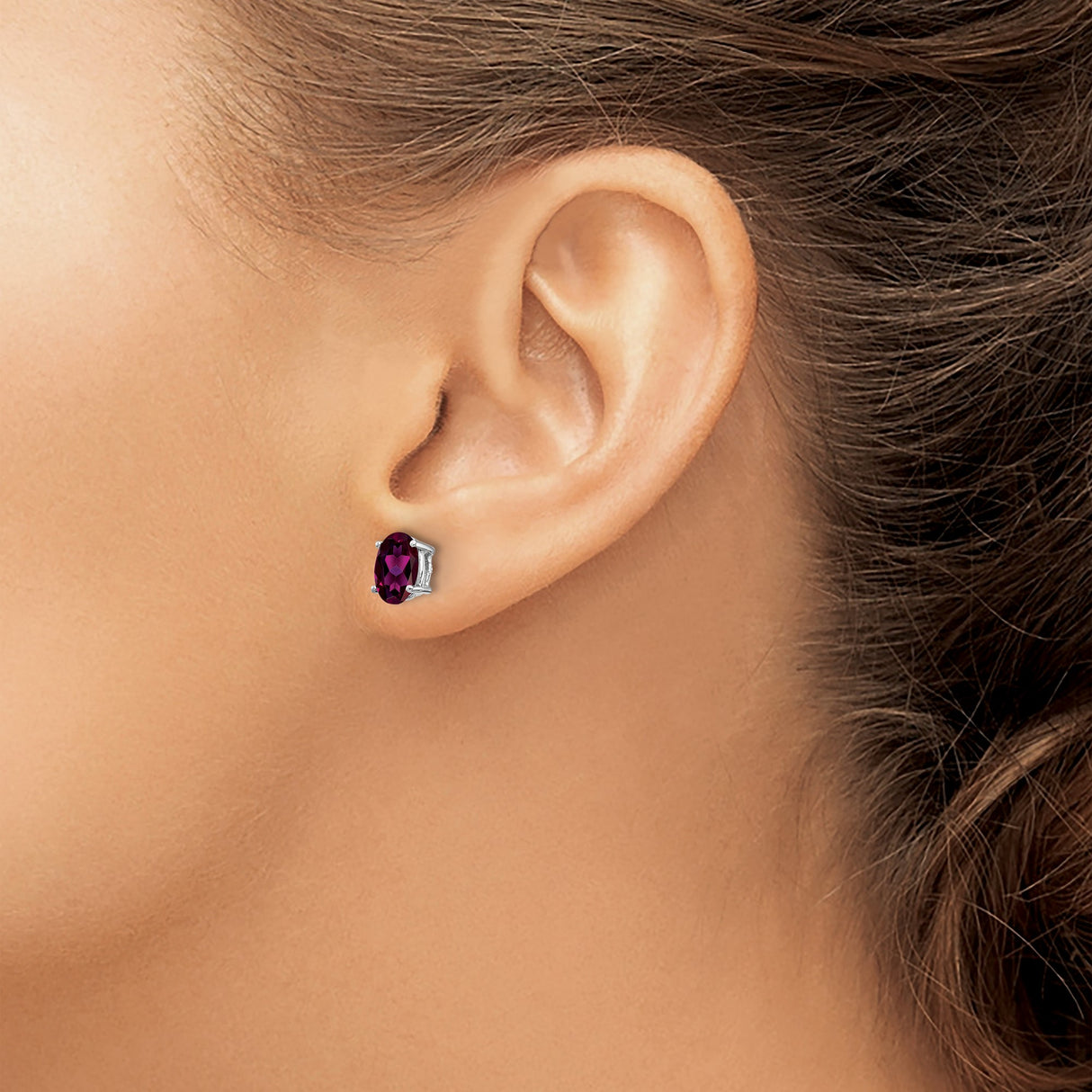 14k White Gold Garnet Stud Earrings, Oval Cut Rhodolite, Classic Minimalist Jewelry for Women