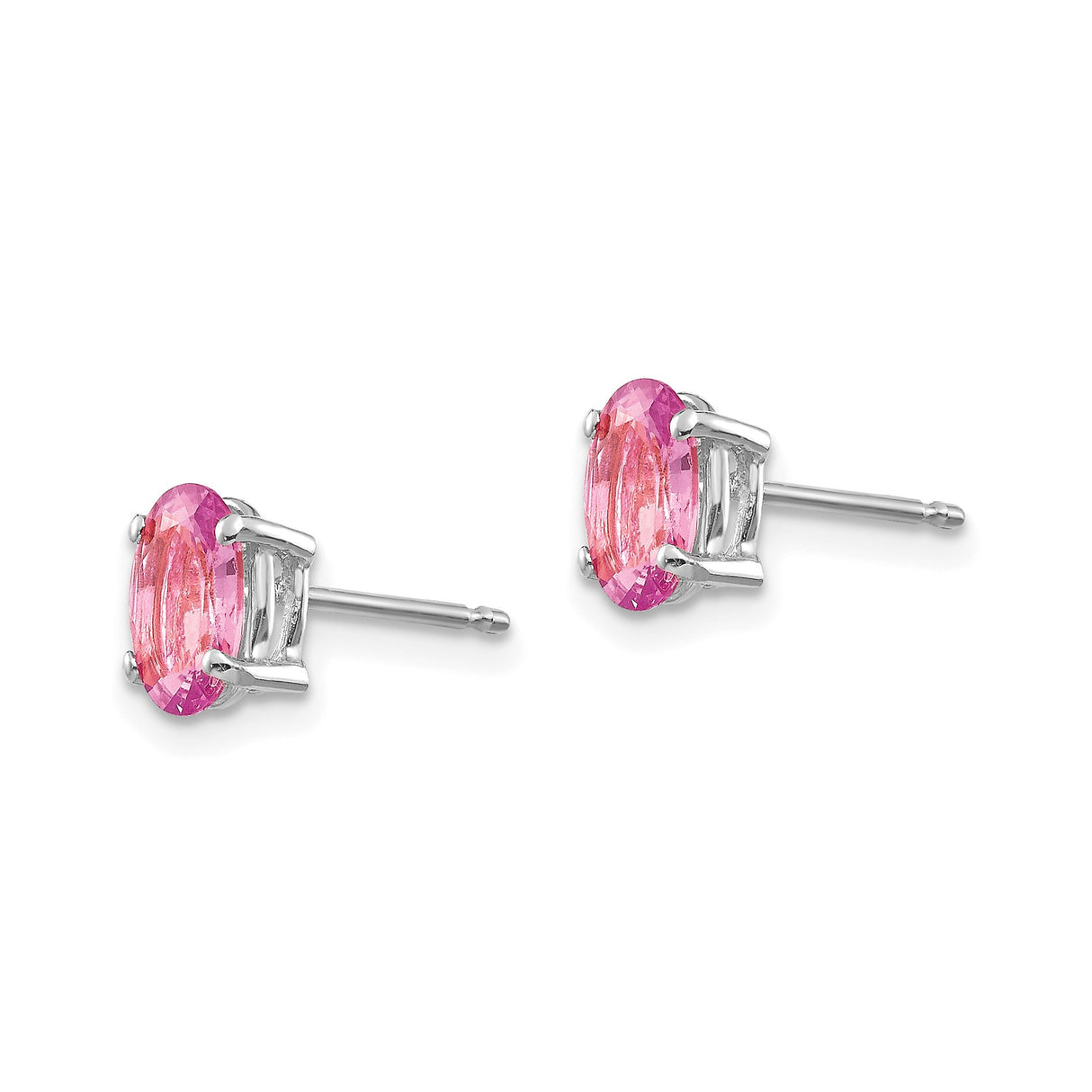 14k White Gold Oval Pink Sapphire Stud Earrings, Classic Four Prong Setting, Minimalist Jewelry for Women