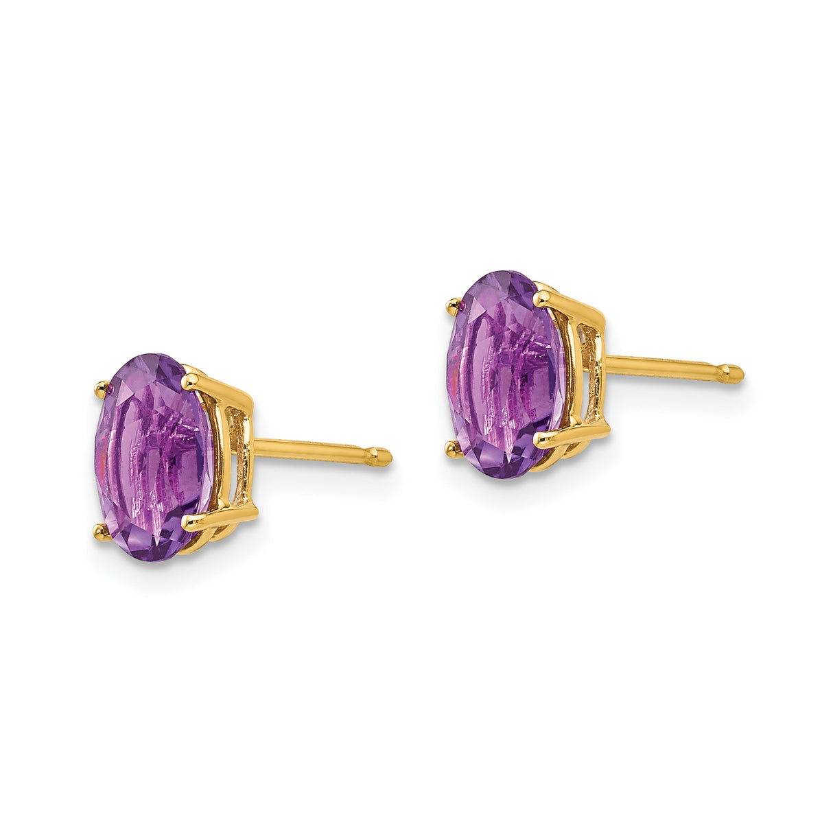 14k Yellow Gold Stud Earrings with Oval Amethyst, Four-Prong Setting, February Birthstone for Women