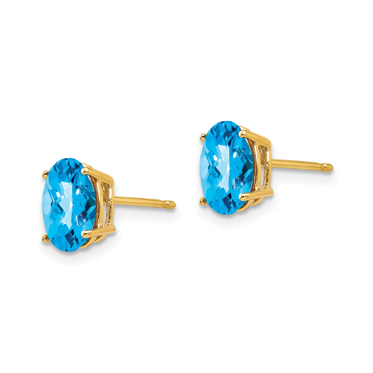 14k Yellow Gold Stud Earrings with Oval Swiss Blue Topaz, Classic December Birthstone Jewelry