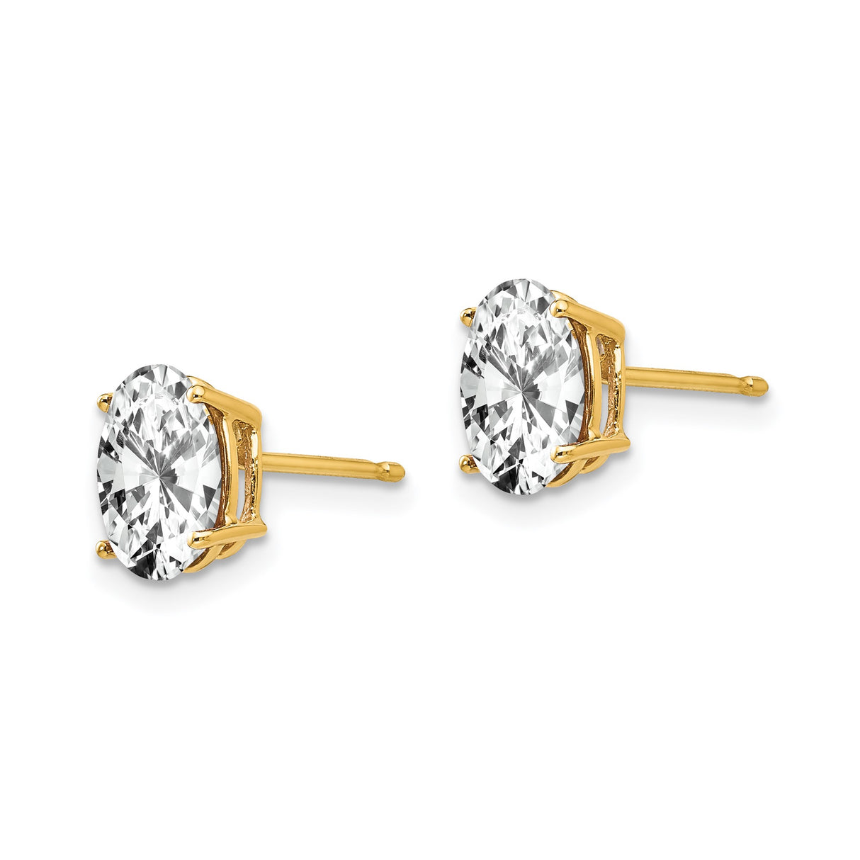 14k Yellow Gold Stud Earrings with Oval Cut Cubic Zirconia, Classic Four Prong Setting