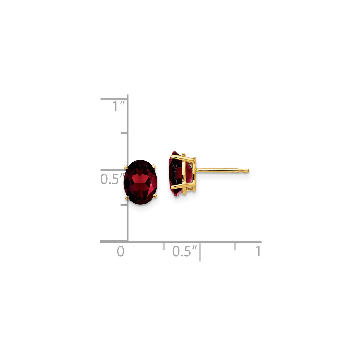 14k Yellow Gold Stud Earrings with Garnet Oval Cut, Four Prong Setting, January Birthstone Jewelry