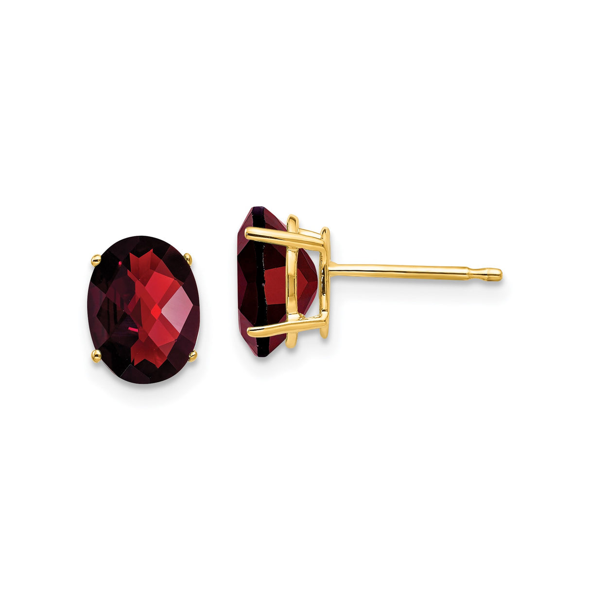 14k Yellow Gold Garnet Stud Earrings, Oval Faceted January Birthstone for Women