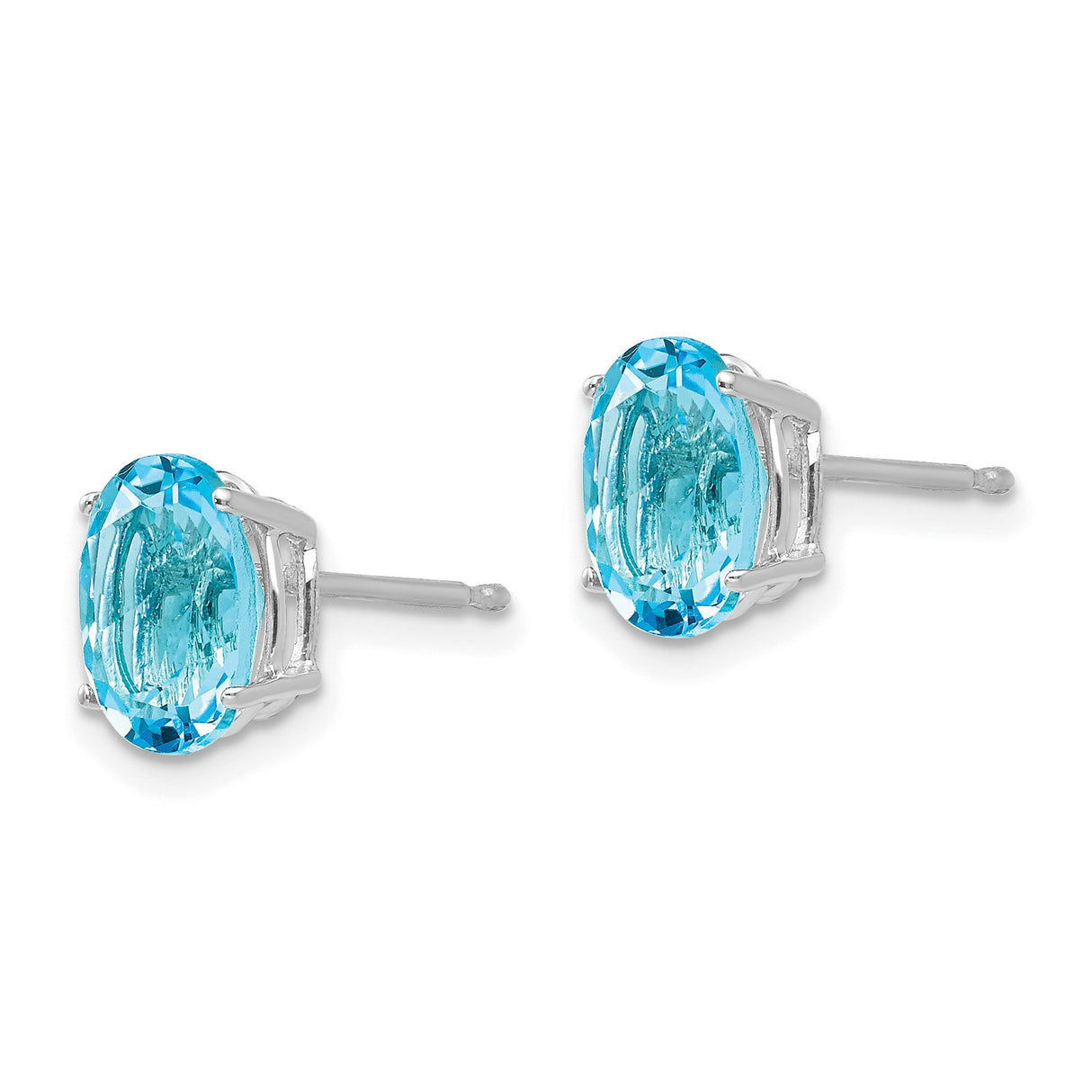 14k White Gold Stud Earrings with Swiss Blue Topaz, Oval Cut, Prong Set, for Women