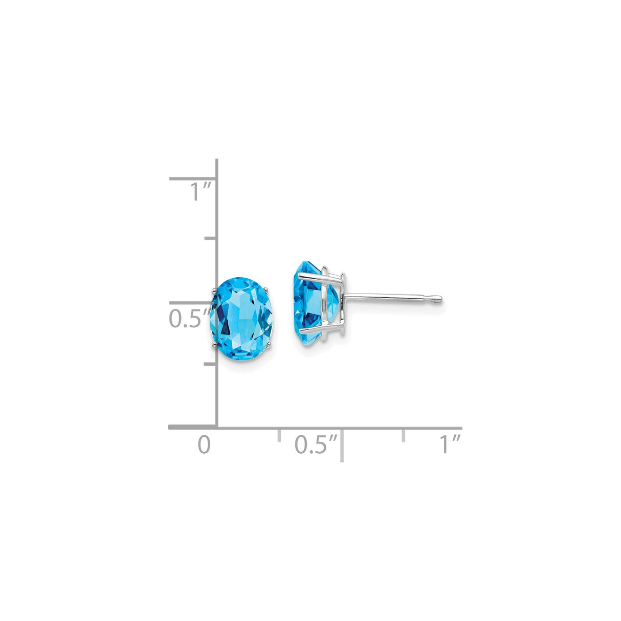 14k White Gold Stud Earrings with Swiss Blue Topaz, Oval Cut, Prong Set, for Women