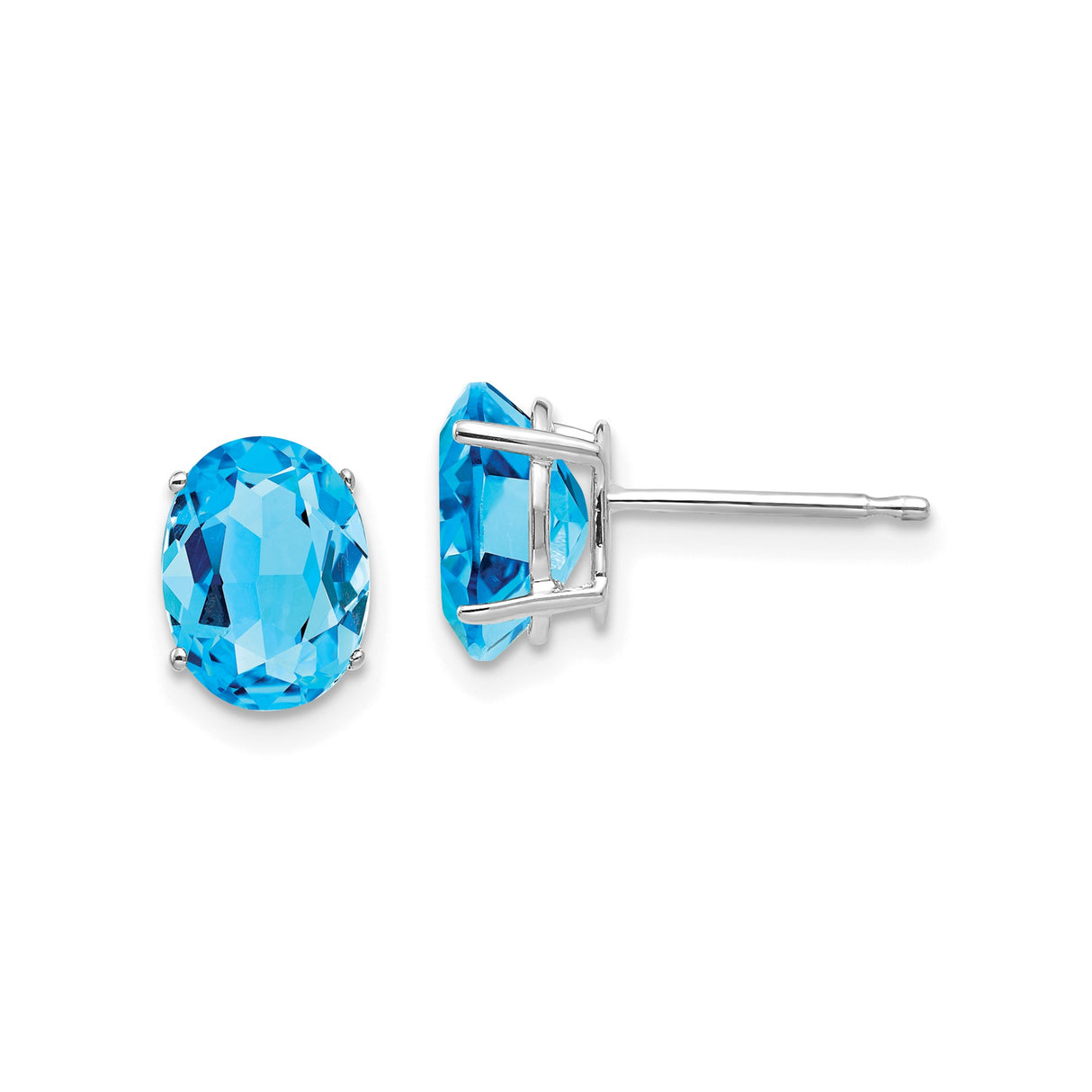 14k White Gold Stud Earrings with Swiss Blue Topaz, Oval Cut, Prong Set, for Women