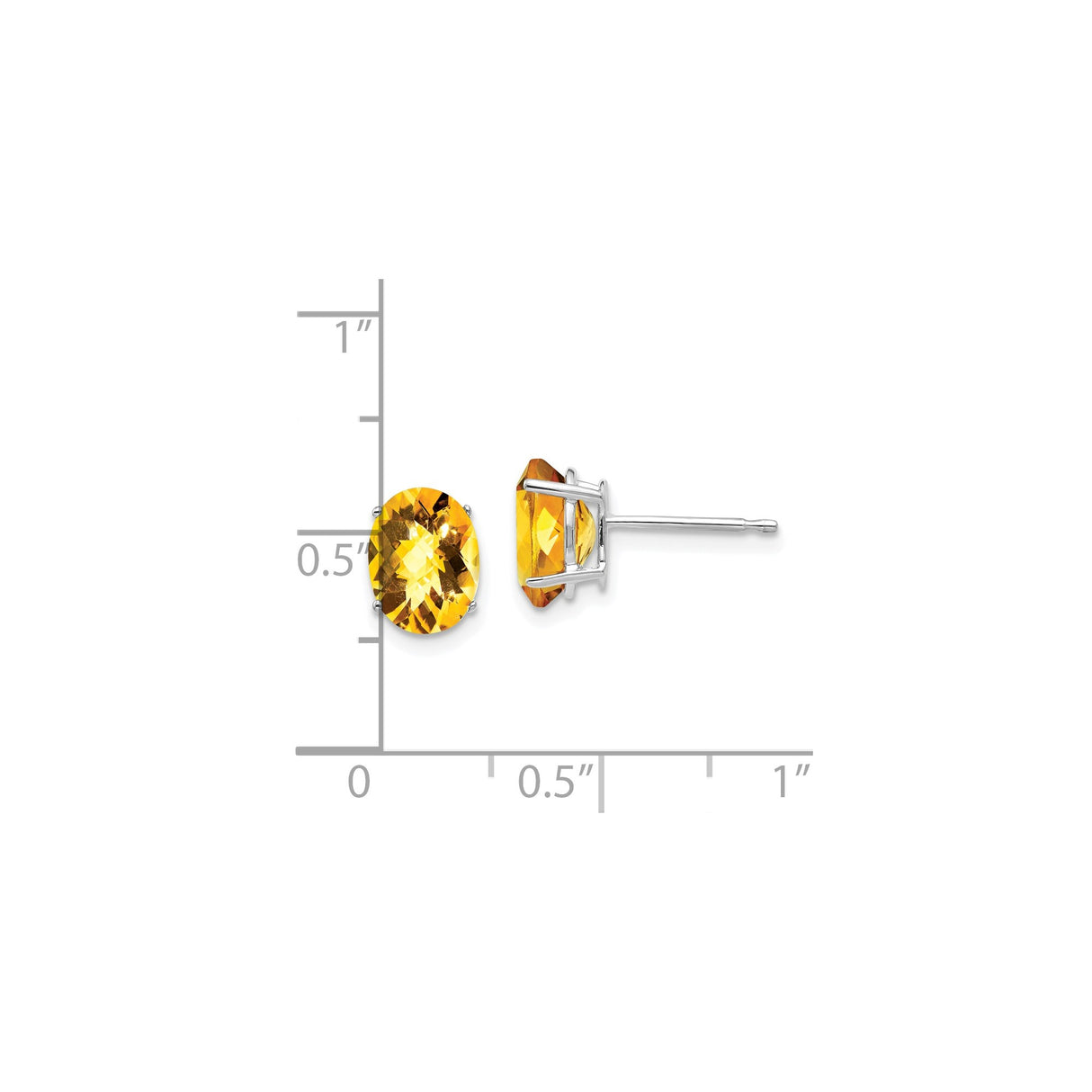 14k White Gold Citrine Stud Earrings, Oval Faceted Gemstone in Four-Prong Setting