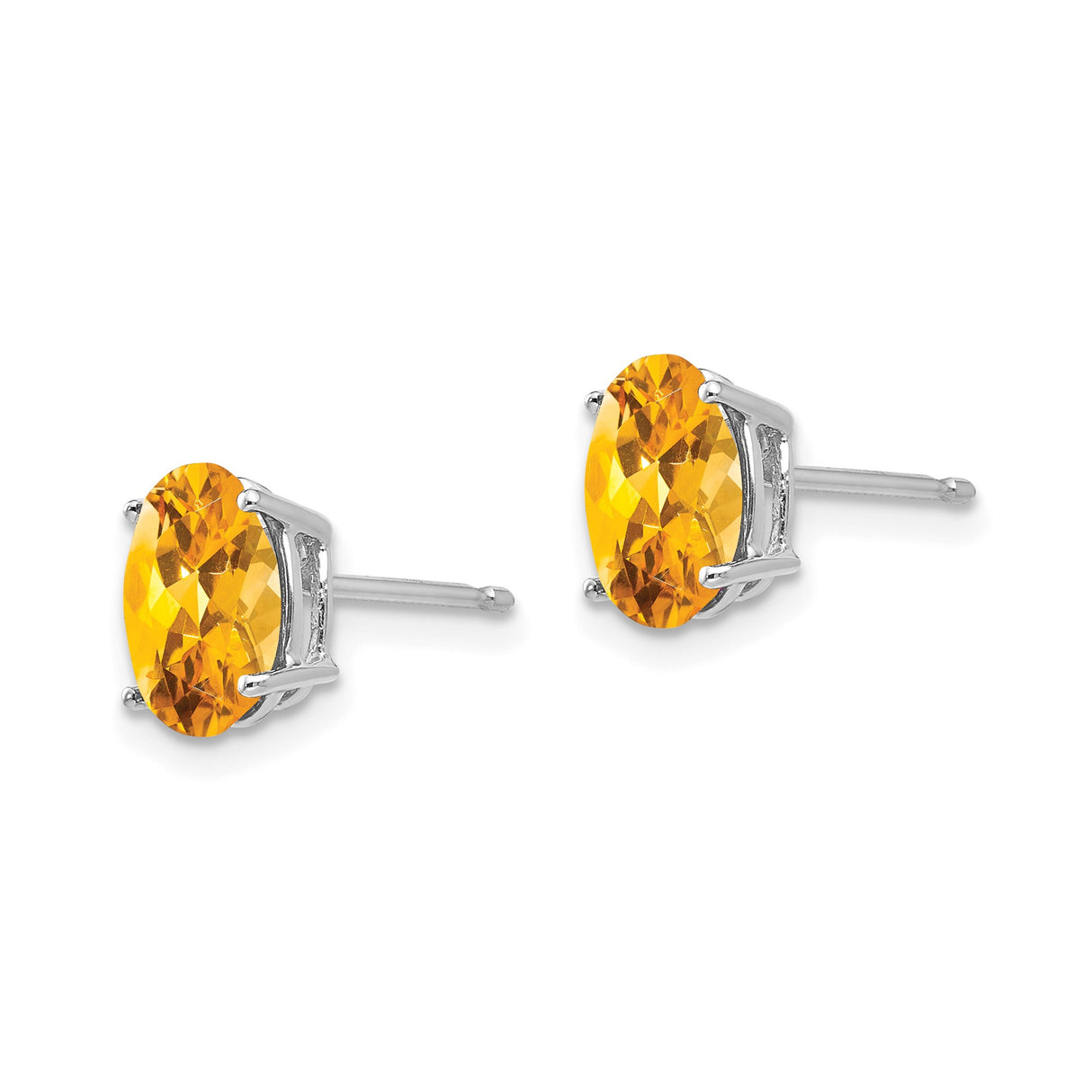 14k White Gold Citrine Stud Earrings with Oval Yellow Orange Gemstones, November Birthstone Jewelry