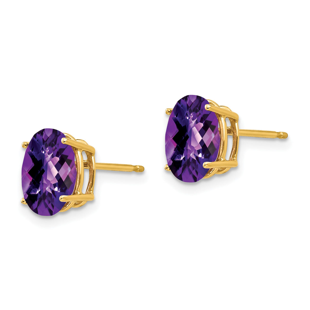 14k Yellow Gold Stud Earrings with Oval Amethyst, Classic Purple Gemstone Jewelry for Women
