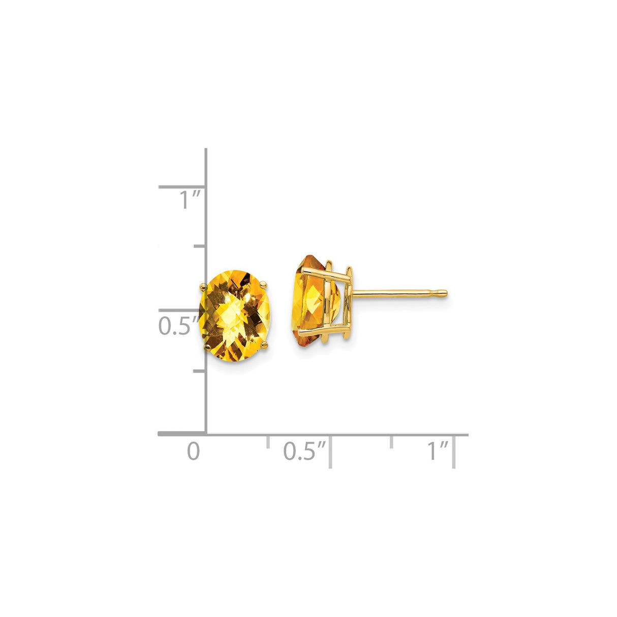 14k Yellow Gold Stud Earrings with Oval Citrine Gemstones, Checkerboard Cut
