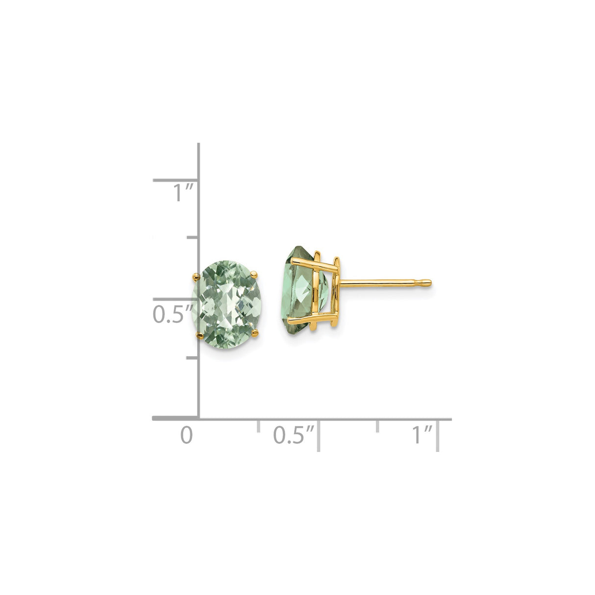14k Yellow Gold Stud Earrings with Oval Cut Green Quartz, Minimalist Prong Set Design