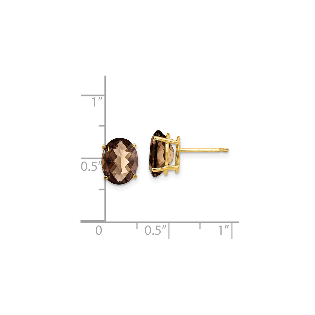 14k Yellow Gold Stud Earrings with Oval Smoky Quartz in Four-Prong Setting