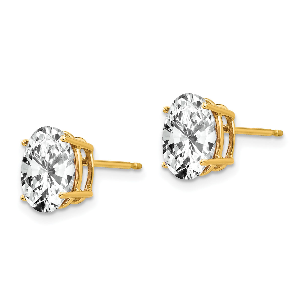 14k Yellow Gold Oval Cut Solitaire Stud Earrings with Cubic Zirconia, Classic Minimalist Design