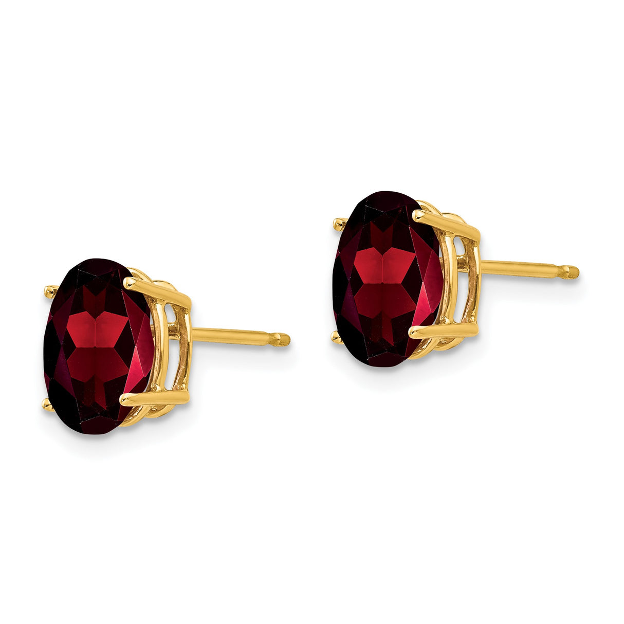 14k Yellow Gold Stud Earrings with Oval Garnet, January Birthstone, Minimalist Design