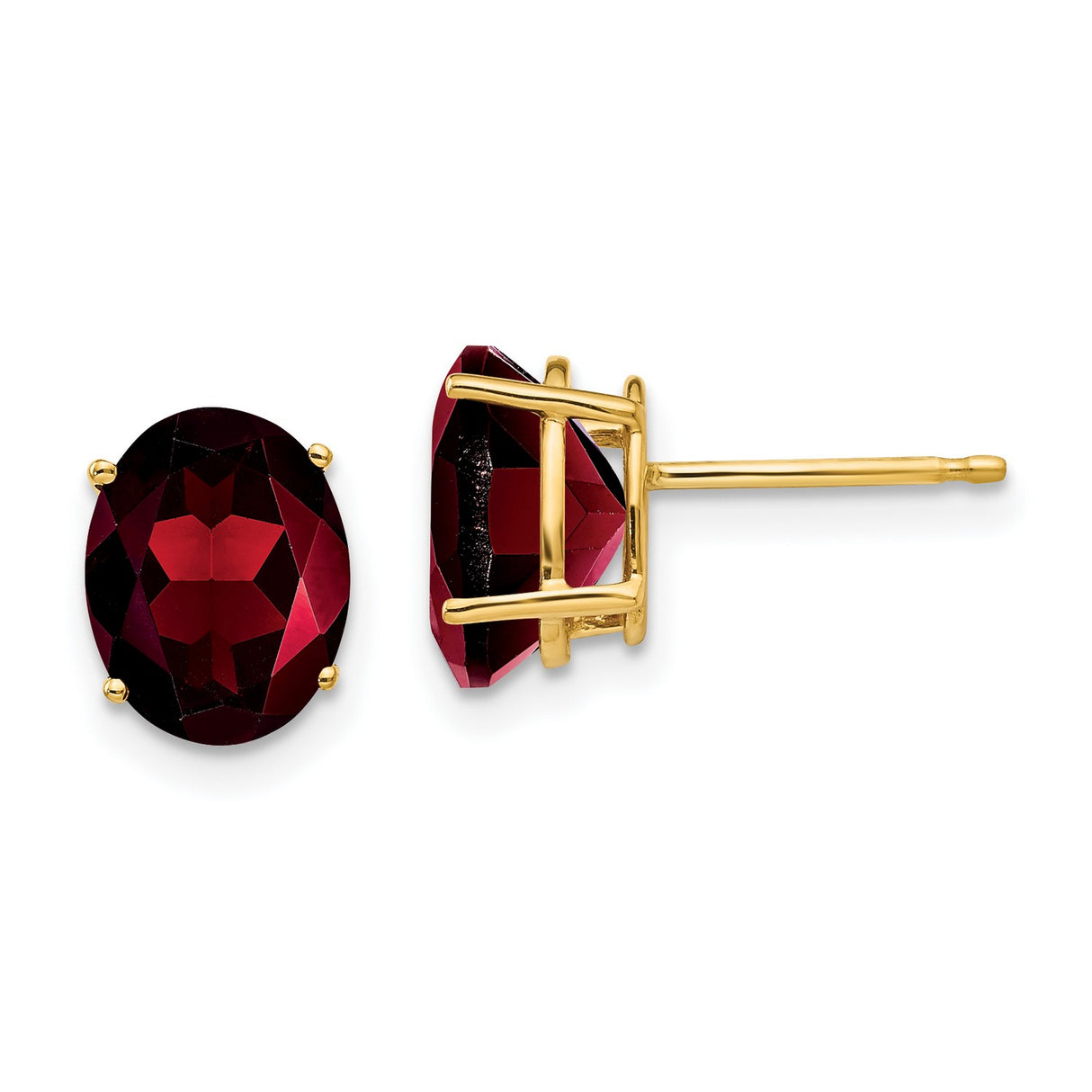 14k Yellow Gold Stud Earrings with Oval Garnet, January Birthstone, Minimalist Design