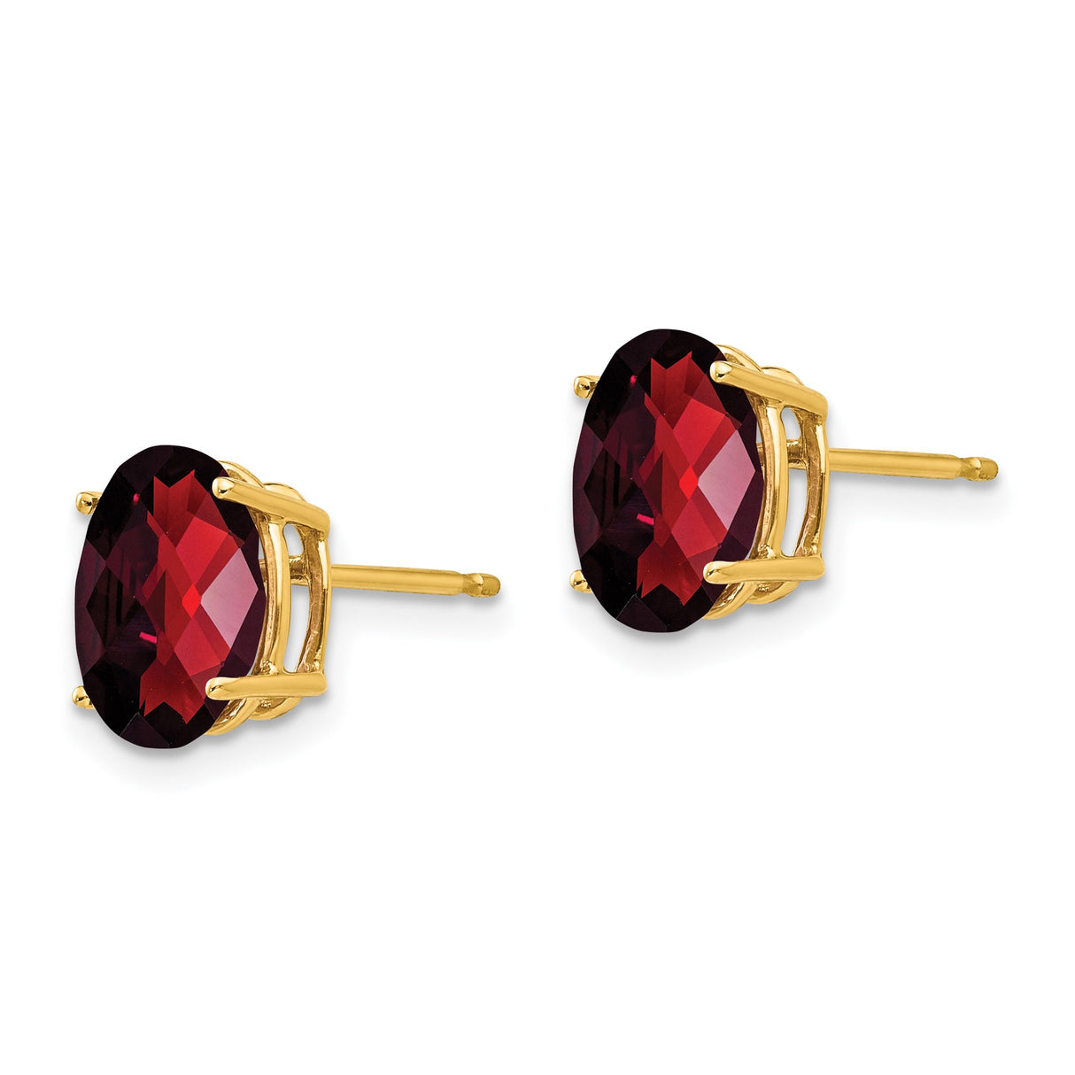 14k Yellow Gold Stud Earrings with Oval-Cut Garnet in Four-Prong Setting, January Birthstone