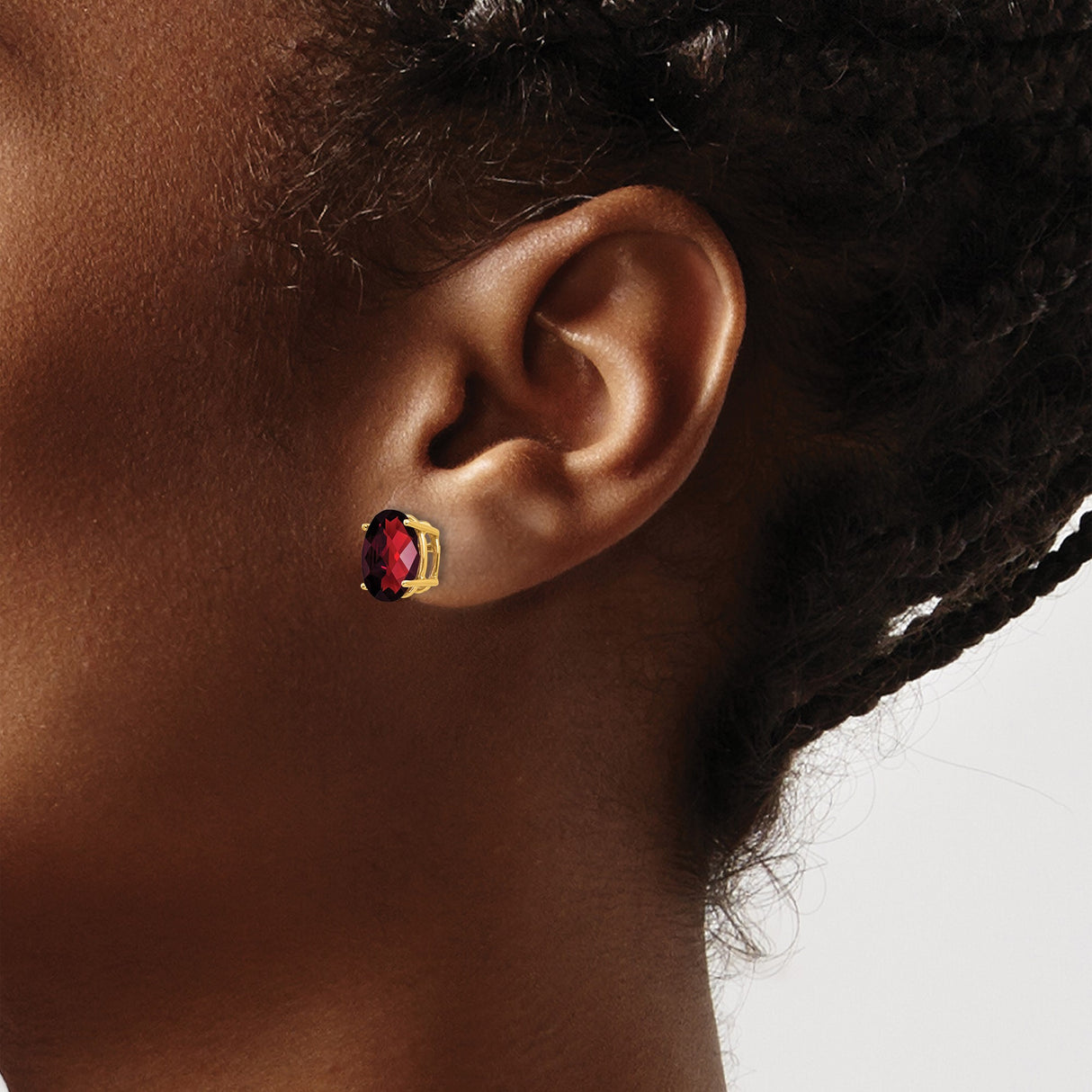 14k Yellow Gold Stud Earrings with Oval-Cut Garnet in Four-Prong Setting, January Birthstone