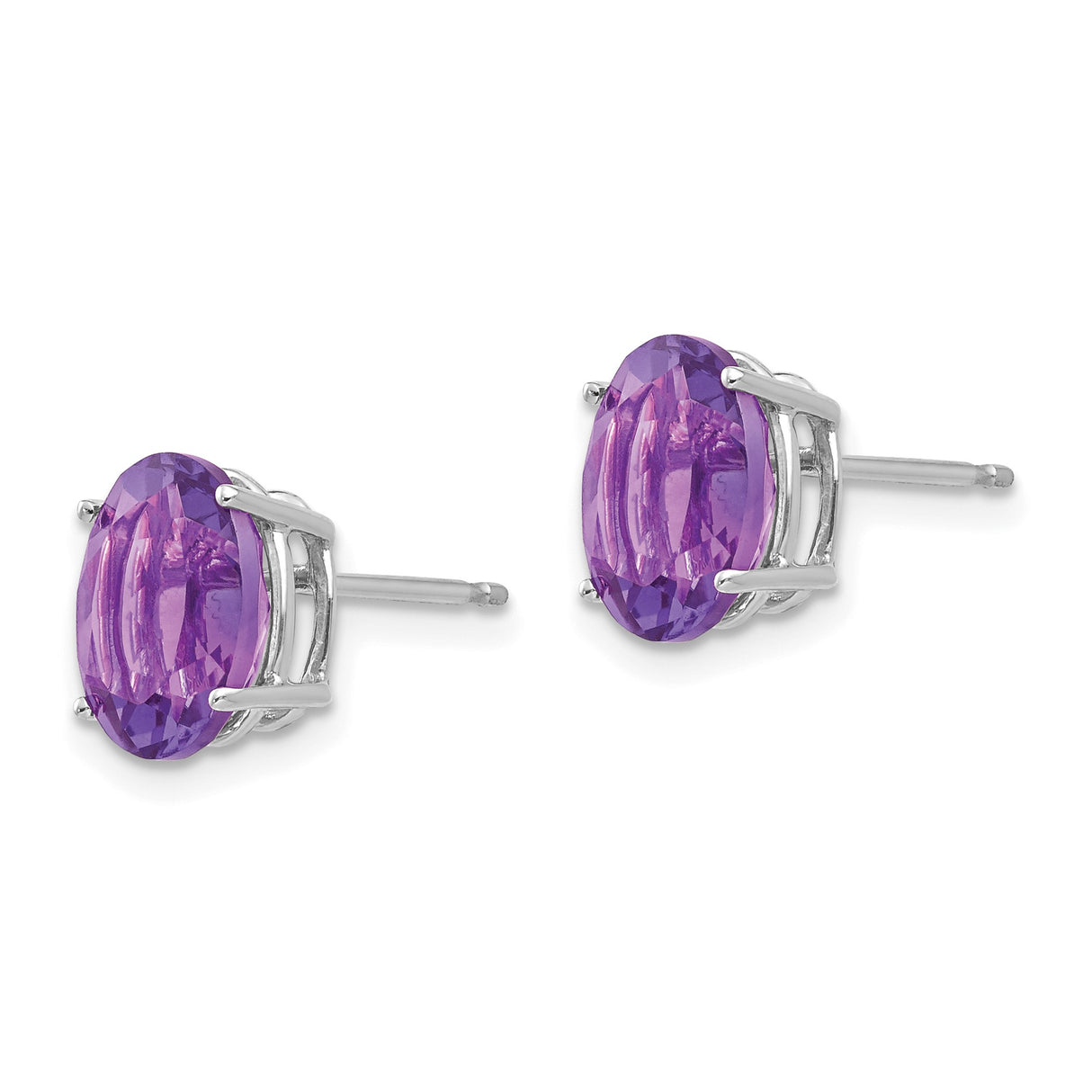 14k White Gold Amethyst Stud Earrings with Oval Cut Gemstones, Classic Prong Setting