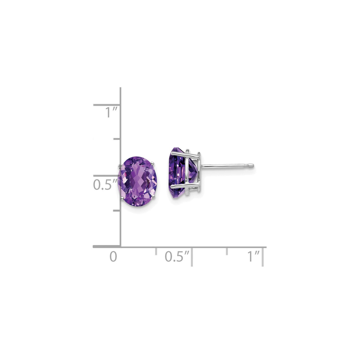 14k White Gold Amethyst Stud Earrings with Oval Cut Gemstones, Classic Prong Setting