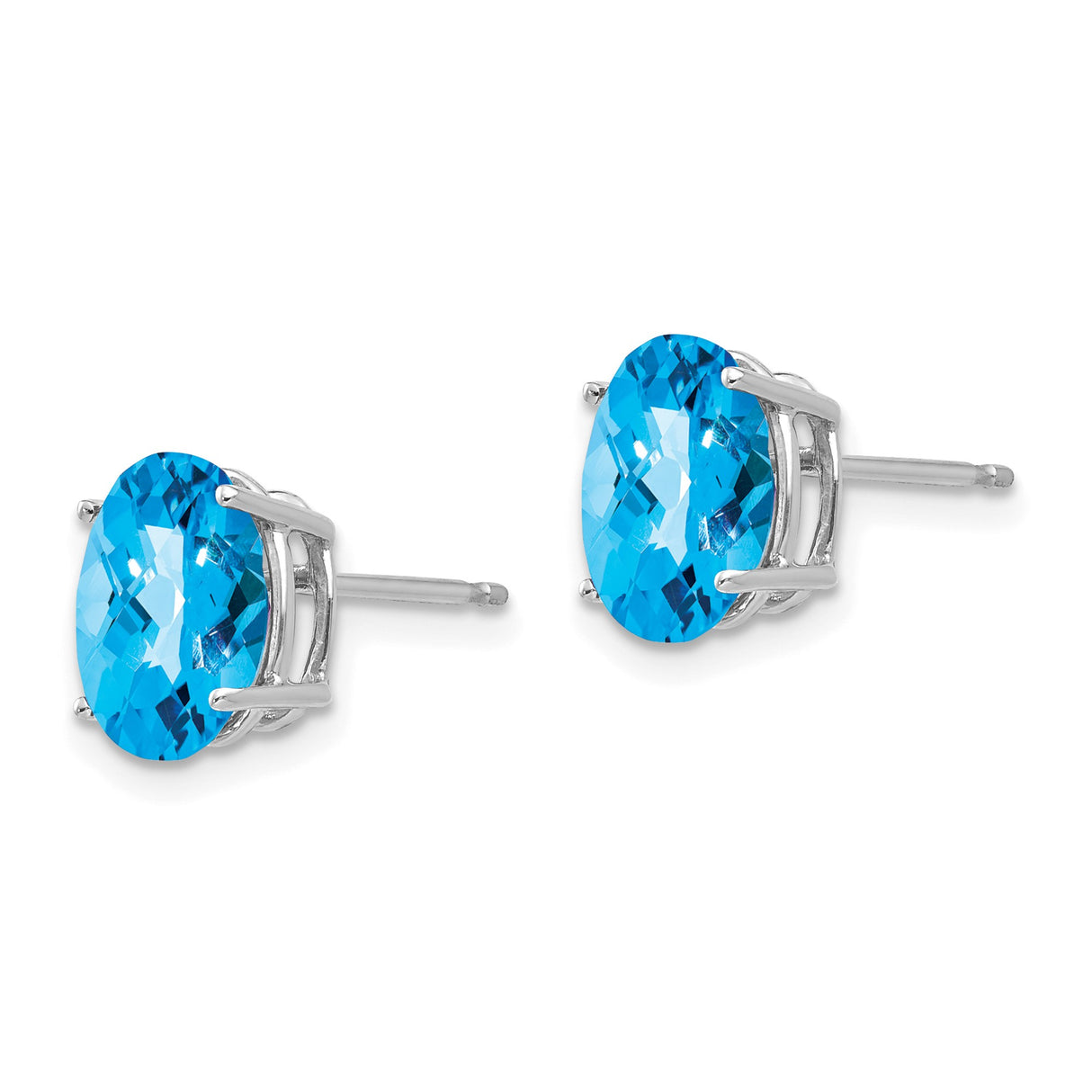 14k White Gold Stud Earrings with Swiss Blue Topaz, Oval Cut, Prong Set, Minimalist Style