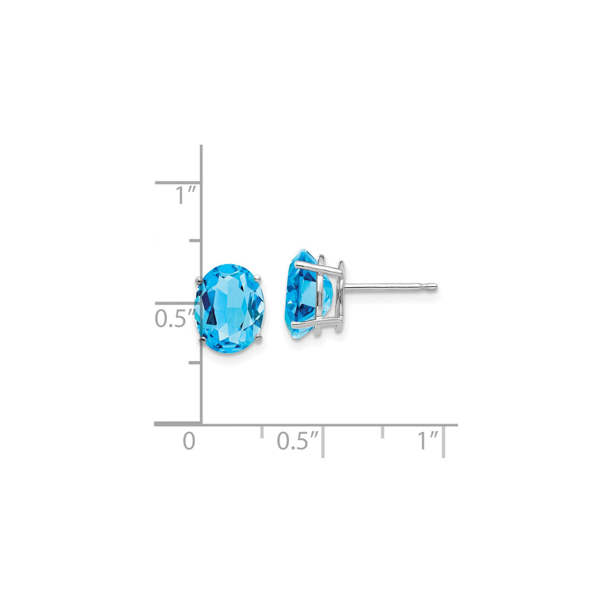 14k White Gold Blue Topaz Stud Earrings with Faceted Oval Gemstones in Classic Prong Setting