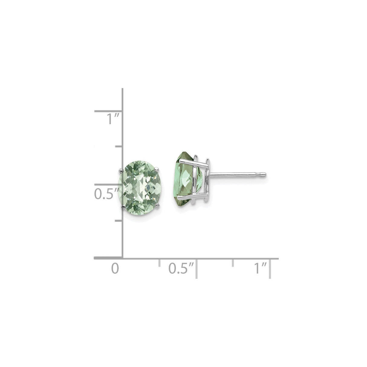 14k White Gold Stud Earrings with Oval Green Amethyst, Faceted, Minimalist Style for Women