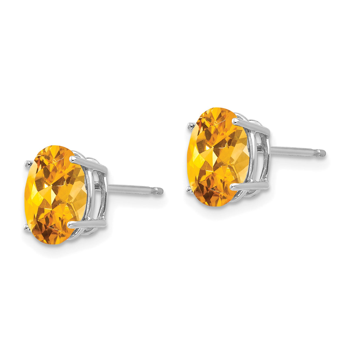 14k White Gold Citrine Stud Earrings, Oval Faceted Gemstone, November Birthstone Jewelry