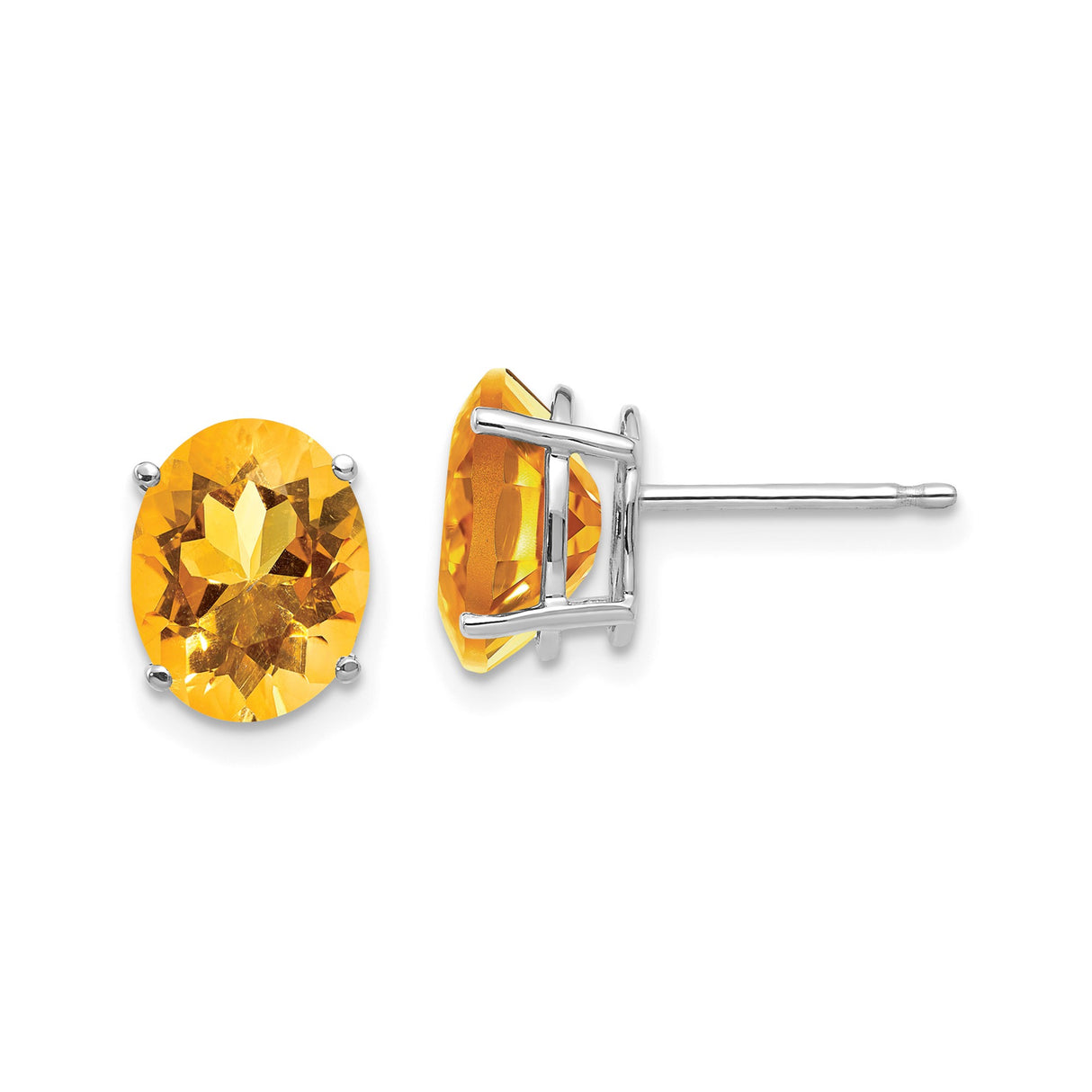 14k White Gold Citrine Stud Earrings, Oval Faceted Gemstone, November Birthstone Jewelry