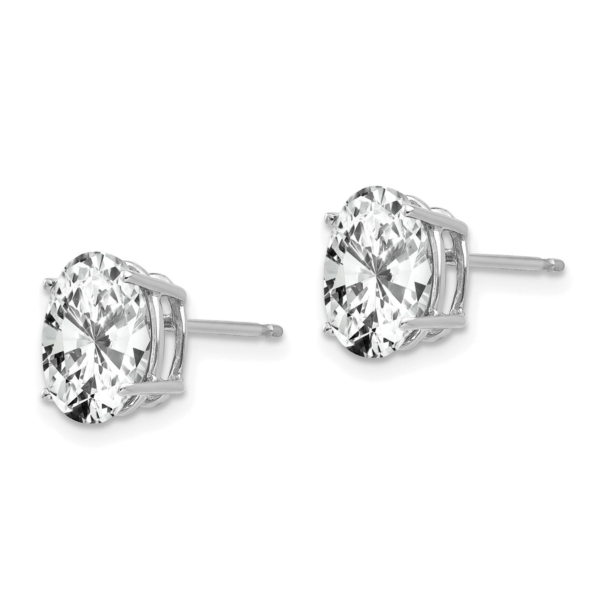 14k White Gold Oval Stud Earrings with Cubic Zirconia, Solitaire Design for Women
