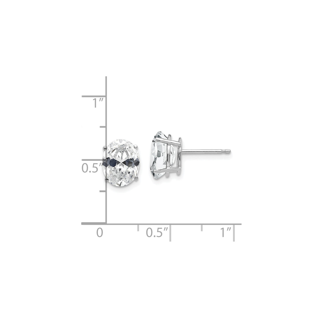 14k White Gold Oval Stud Earrings with Cubic Zirconia, Solitaire Design for Women