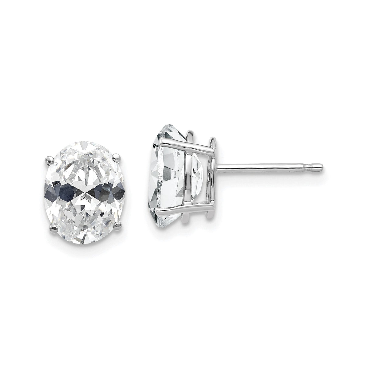 14k White Gold Oval Stud Earrings with Cubic Zirconia, Solitaire Design for Women