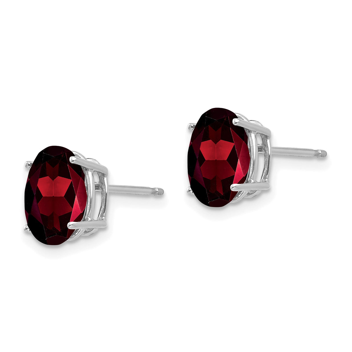 14k White Gold Garnet Stud Earrings, Oval Deep Red Birthstone Design for Women