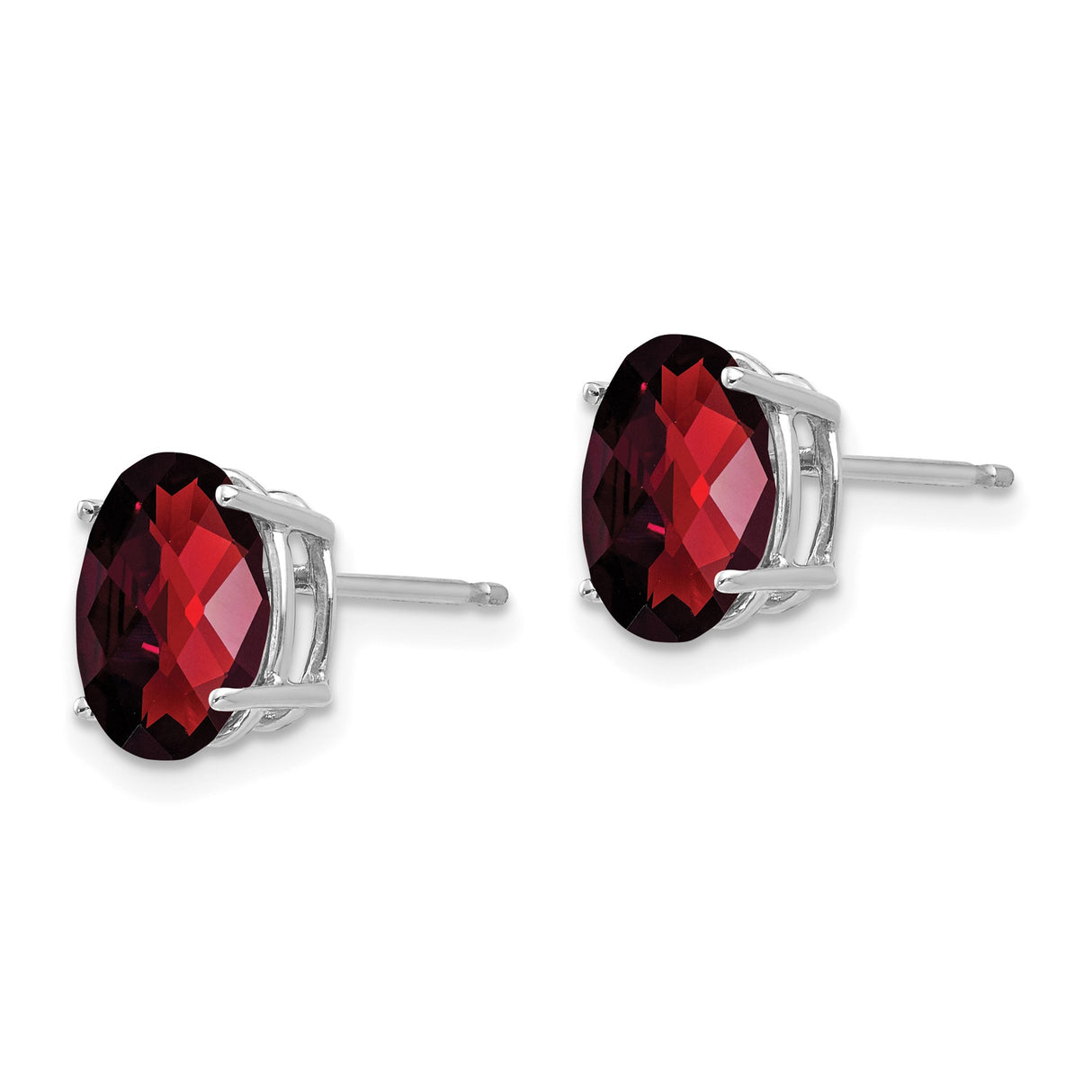 14k White Gold Garnet Stud Earrings, Oval Cut January Birthstone Jewelry for Women