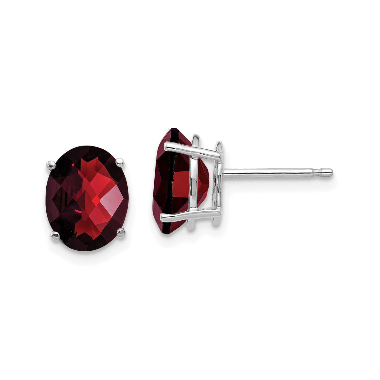 14k White Gold Garnet Stud Earrings, Oval Cut January Birthstone Jewelry for Women