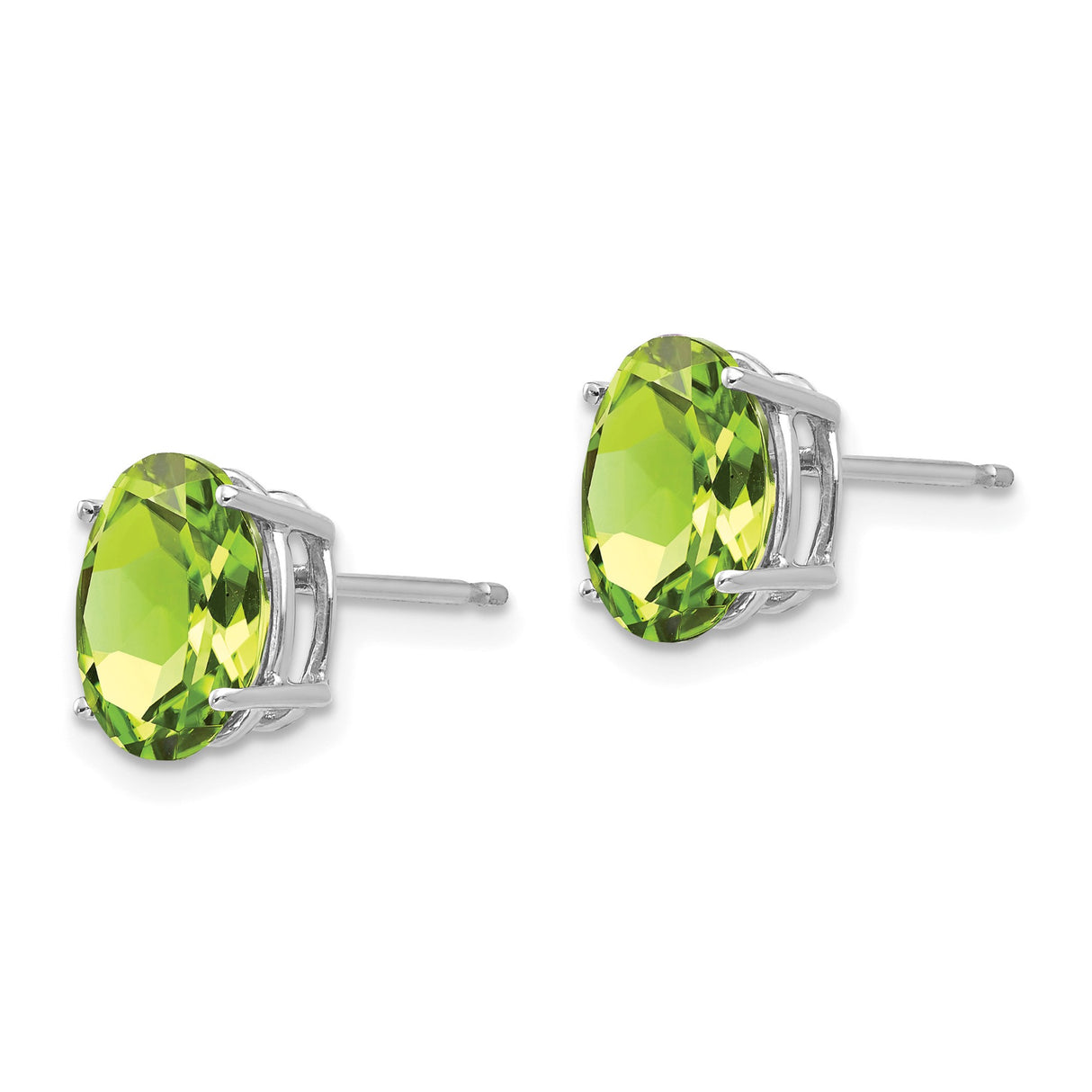 14k White Gold Peridot Stud Earrings, Oval Cut Prong Set, Minimalist August Birthstone Jewelry