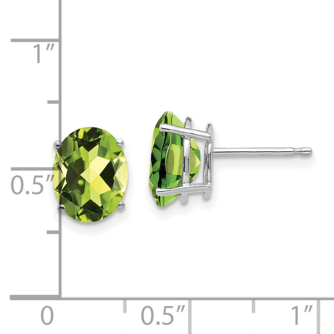 14k White Gold Peridot Stud Earrings, Oval Cut Prong Set, Minimalist August Birthstone Jewelry