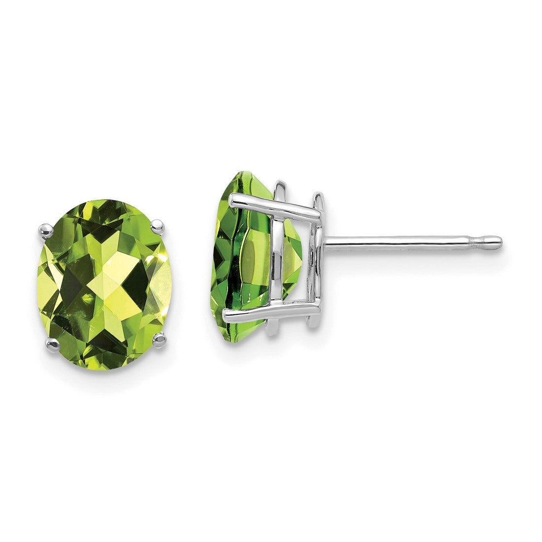 14k White Gold Peridot Stud Earrings, Oval Cut Prong Set, Minimalist August Birthstone Jewelry