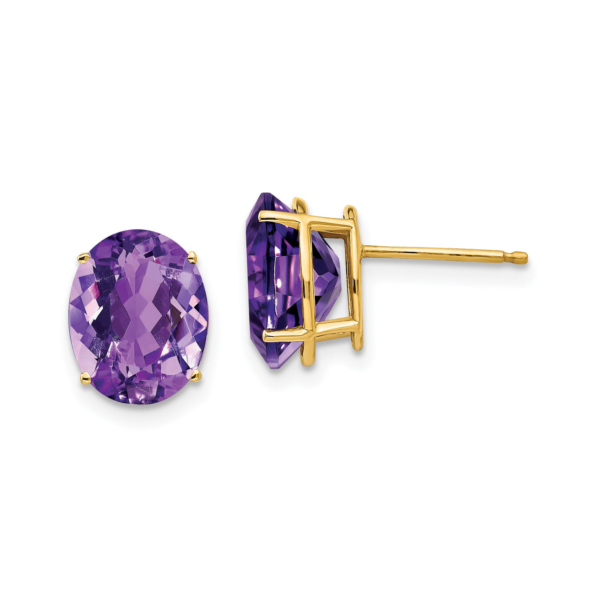 14k Yellow Gold Stud Earrings with Oval Amethyst, Classic February Birthstone Jewelry