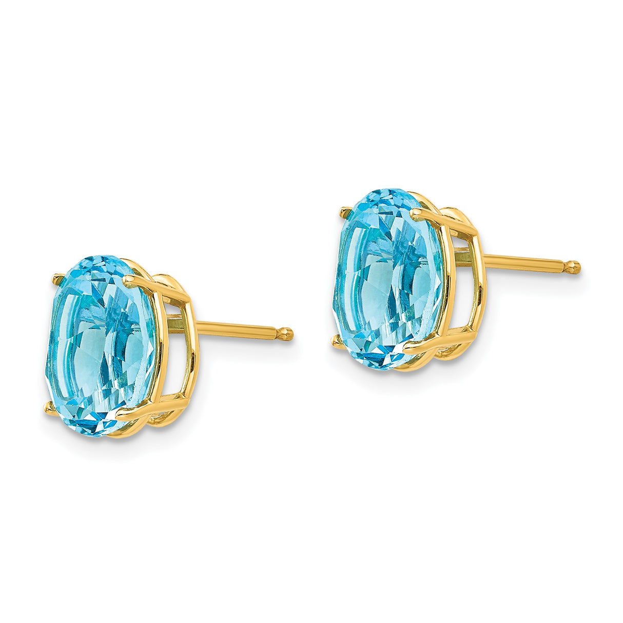 14k Yellow Gold Stud Earrings with Swiss Blue Topaz, Oval Solitaire December Birthstone