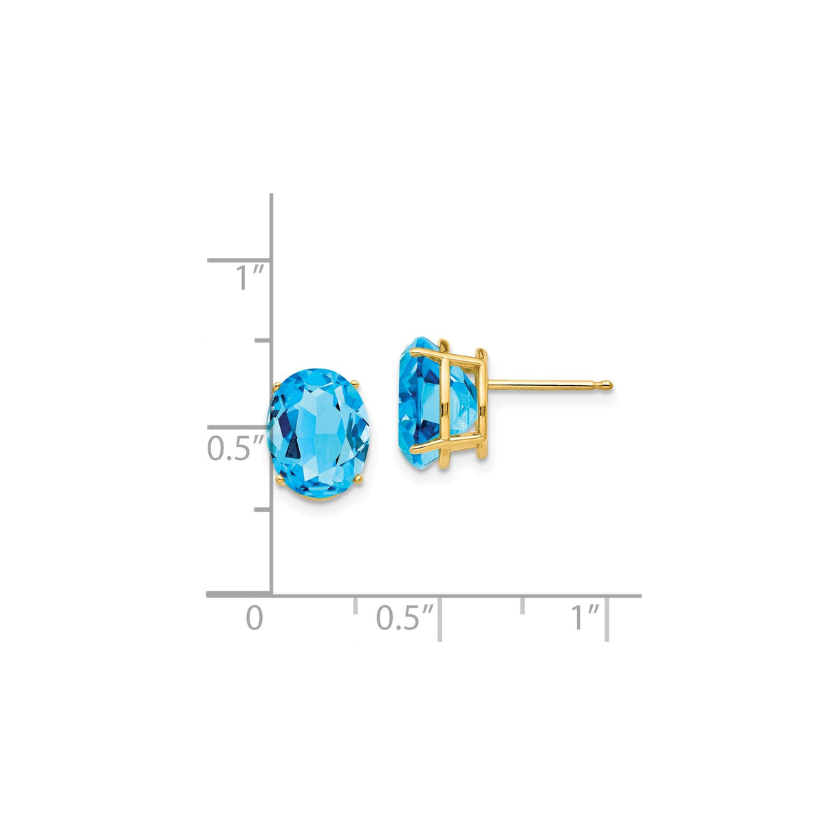 14k Yellow Gold Stud Earrings with Swiss Blue Topaz, Oval Solitaire December Birthstone