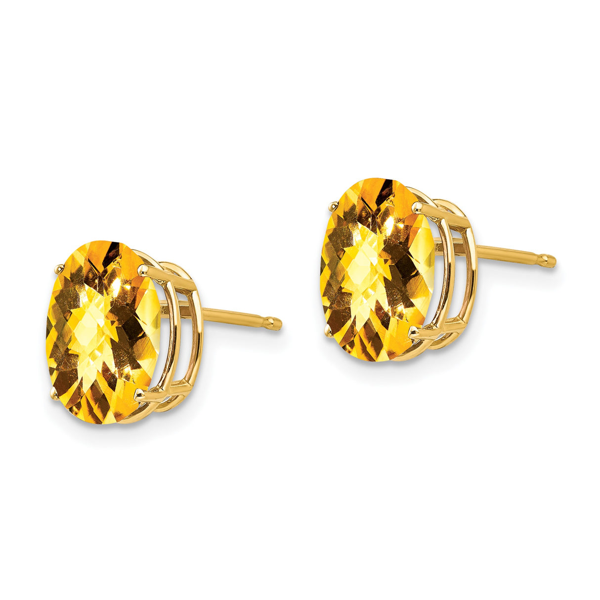 14k Yellow Gold Stud Earrings with Oval Citrine, Polished Finish, Lightweight Design