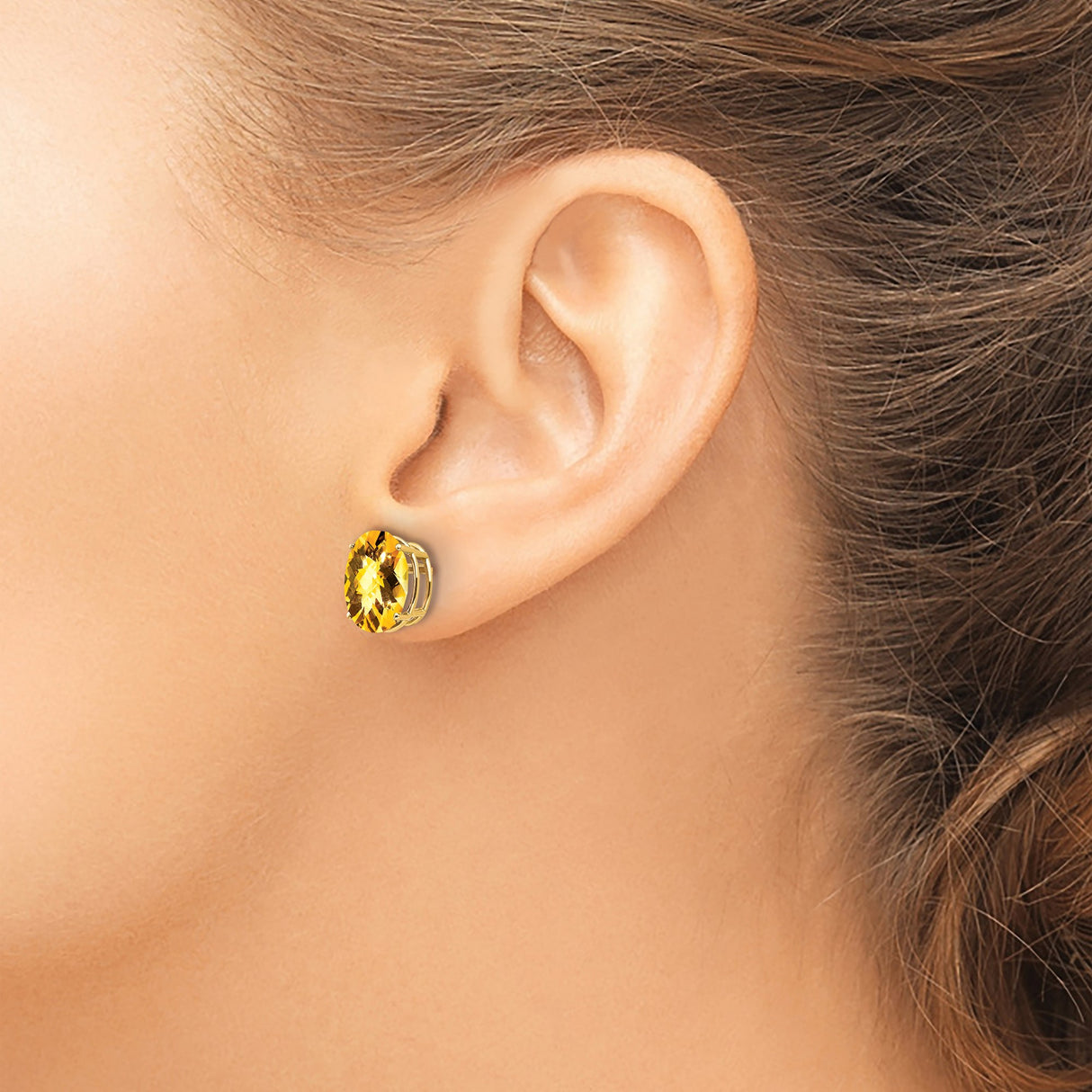 14k Yellow Gold Stud Earrings with Oval Citrine, Polished Finish, Lightweight Design
