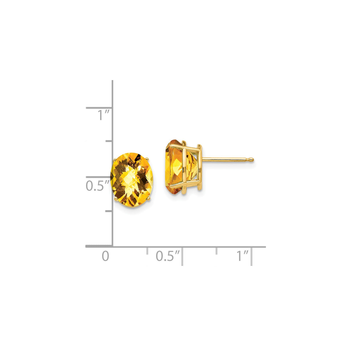 14k Yellow Gold Stud Earrings with Oval Citrine, Polished Finish, Lightweight Design