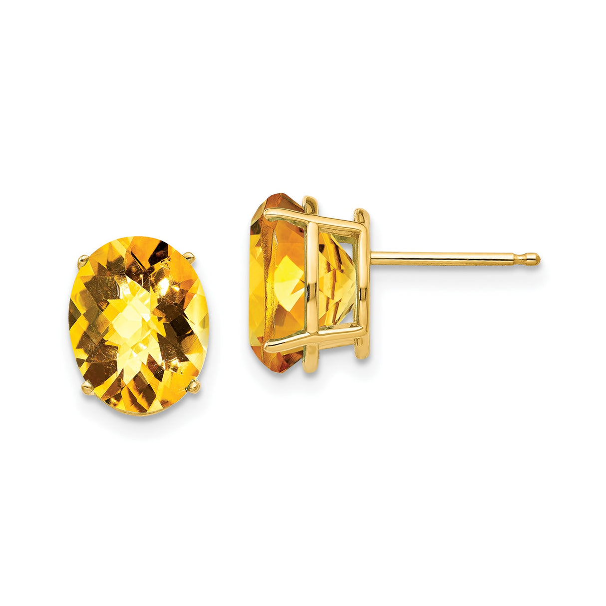 14k Yellow Gold Stud Earrings with Oval Citrine, Polished Finish, Lightweight Design